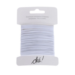 SACHET DE 6 / ELASTIQUE ROND POUR CHAPEAU POLYESTER BLANC 1 MM. X 7 M.